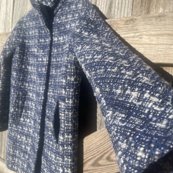 J. Crew Navy Blue and Cream Tweed City Coat Sz 0 Excellent Condition - Picture 4 of 16